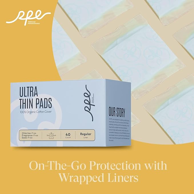 100% Organic Panty Liners for Women, Ultra Thin Cotton Cover, Regular Pantiliners, Light Absorbency, Unscented Barely There Pantie Liners, Individually Wrapped (Regular Liner, Size 1, 40ct)