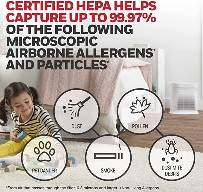 Honeywell AllergenPlus HEPA Air Purifier, Airborne Allergen Reducer for Medium Rooms, Reduces Allergens, Smoke, Wildfire Smoke, Pollen, Pet Dander and More, White, HPA104