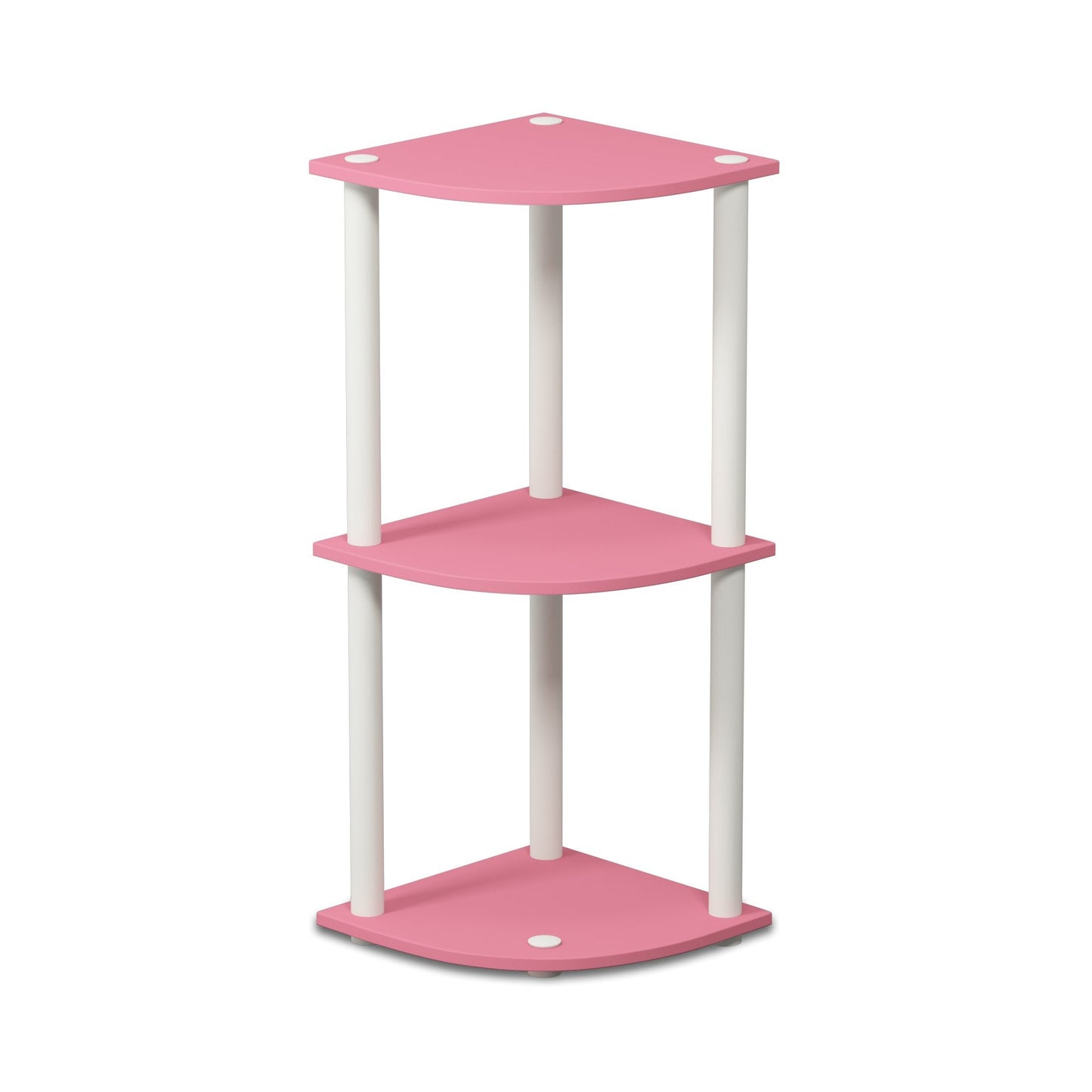 Furinno TURN-N-TUBE Corner Shelf, 3-Tier Corner Bookshelf, Display Storage Shelves with Open Shelves, for Organization and Storage, Living Room, Home Office, Garage, Pink