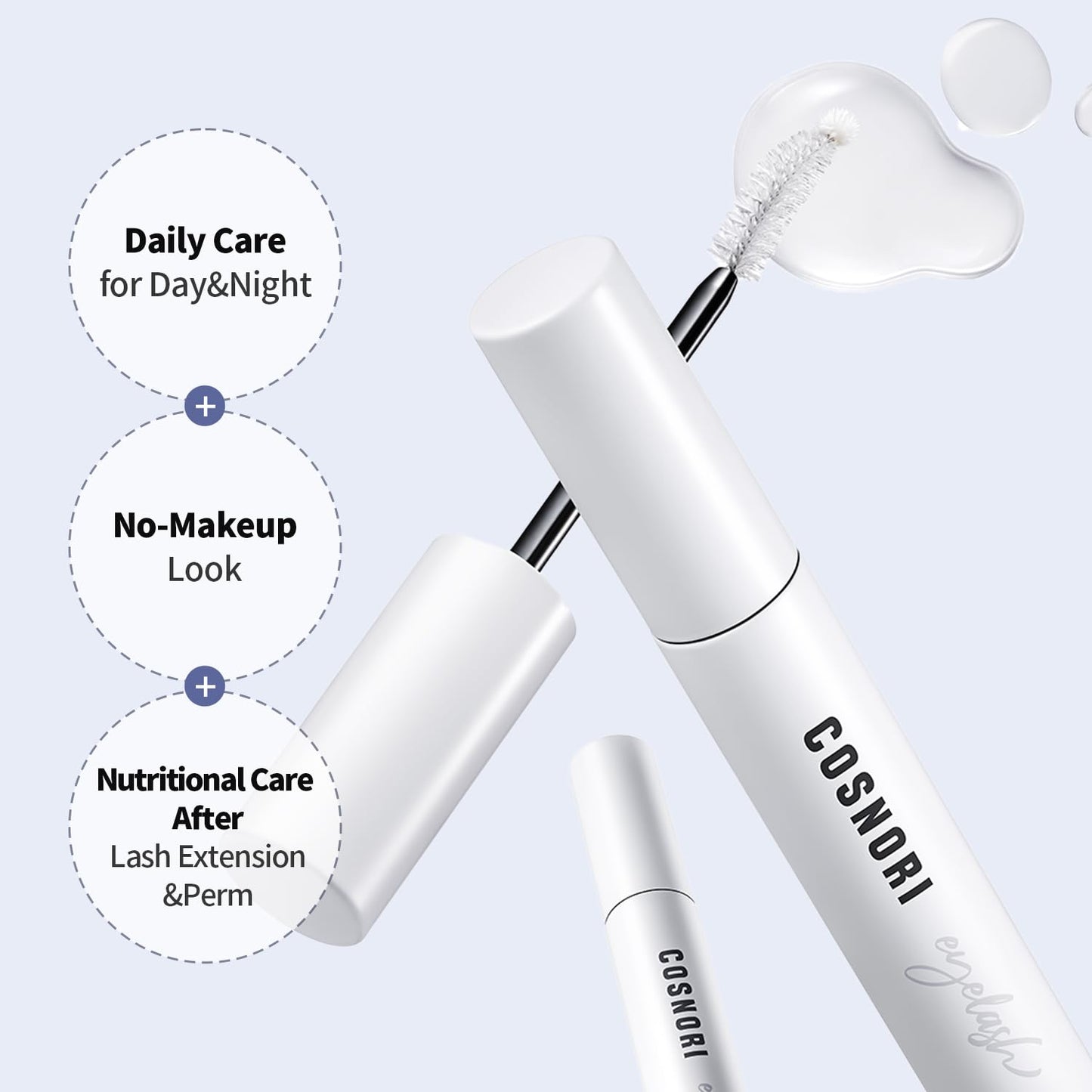 COSNORI Long Active Eyelash Serum - Korean Eyelash Boost Serum - Eyebrow Growth Enhancer for Longer and Thicker - Vegan Prostaglandin Free & Non Irritating - Peptides, Hyaluronic Acid, 0.3 fl.oz.
