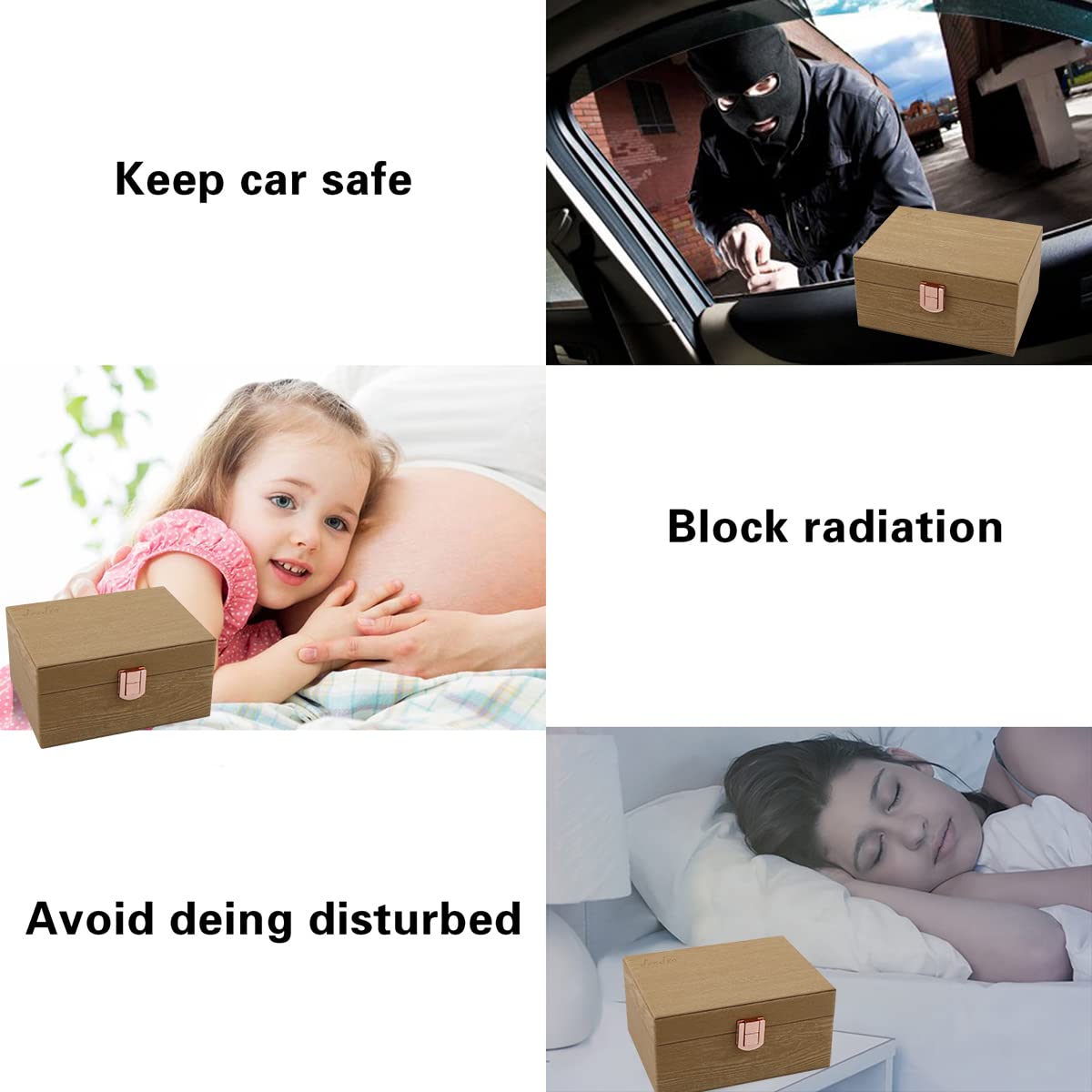JXE JXO Faraday Box, Faraday Key Fob Protector, Faraday Cage, Key Fob Signal Blocker Box (Mini Imitation Wood)