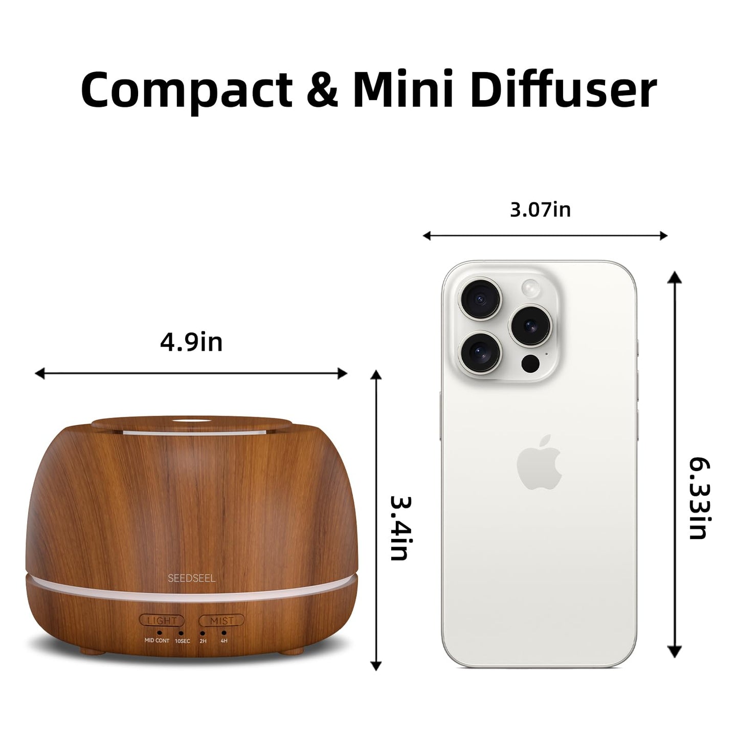 SEEDSEEL 300ML Essential Oil Diffuser with Remote Control,7 LED Colour Lights,4 Timer, Quiet,Ultrasonic Aromatherapy Diffuser for Bedroom, Living Room, Desk,Office