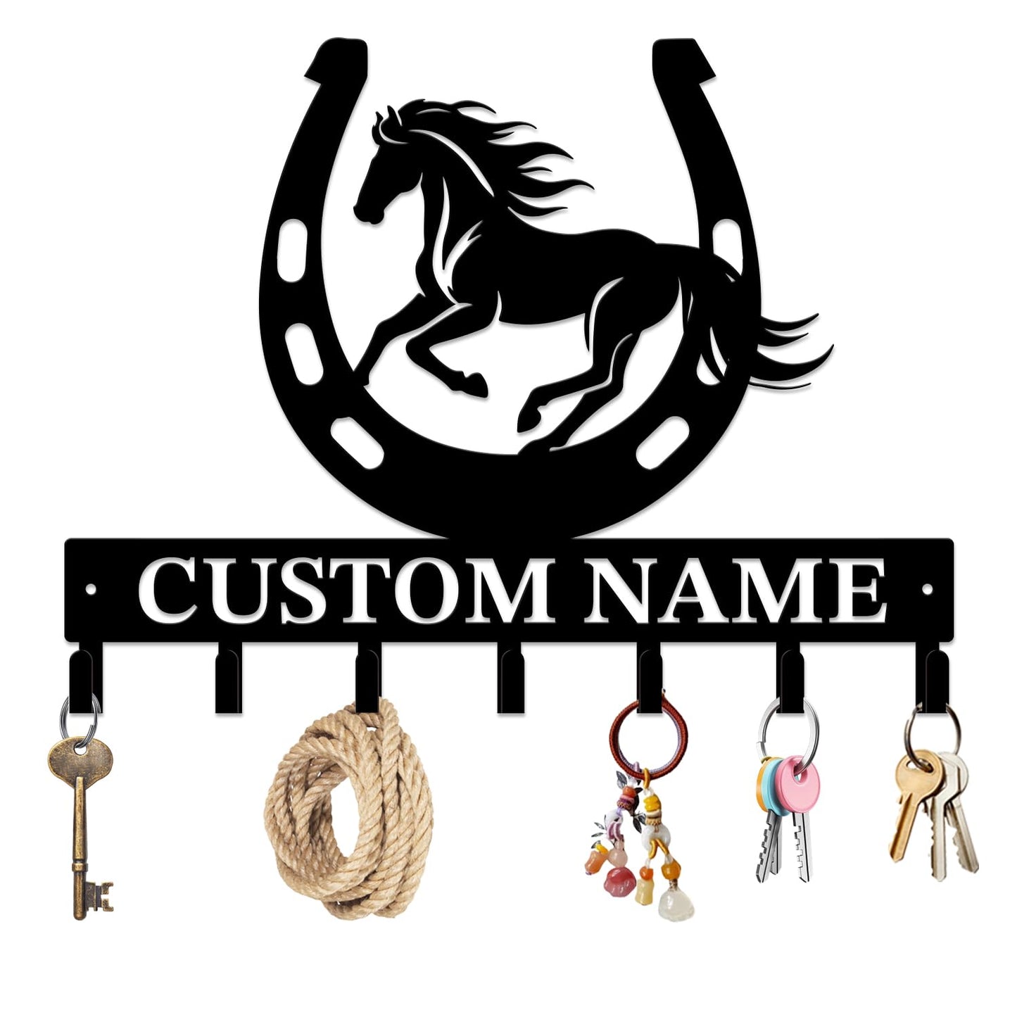 peanut case Personalized Farm Horse Keys Hooks,Custom Name Metal Cowboy Horse Art Keys Hooks,Metal Horse Lover Wall Home Storage Decorative Keys Hooks,Key Holder Hooks for Wall (Style B)