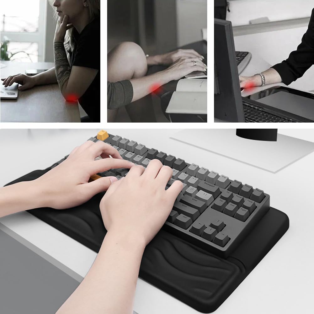 TCOINERY Keyboard Wrist Rest, Mouse Pad Set with Ergonomic Tilted, Memory Foam Pad for Pain Relief, Wrist Rest for Computer Keyboard, Comfortable Typing Support for Office, Home & School, Black