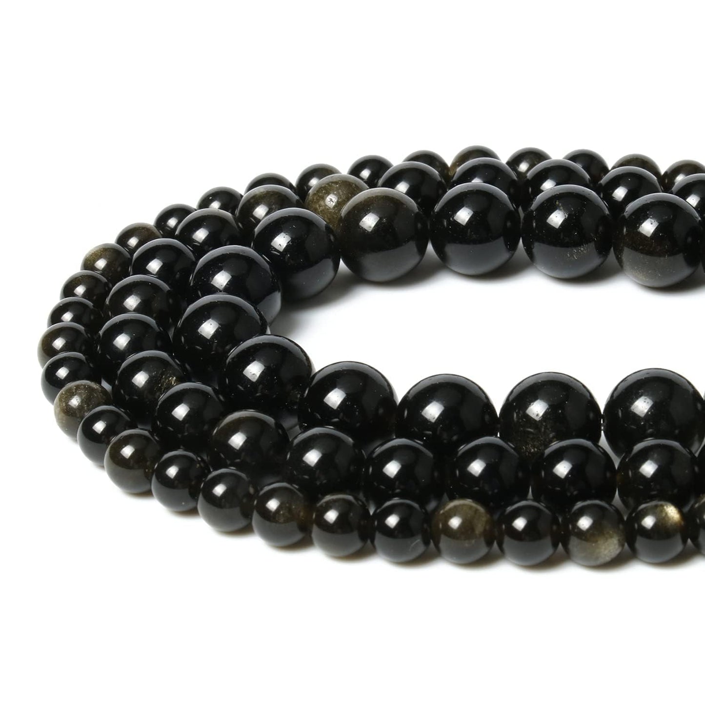 60pcs 6mm Natural Stone Beads Gold Obsidian Beads Energy Crystal Power Gemstone for Jewelry Making, DIY Bracelet Necklace