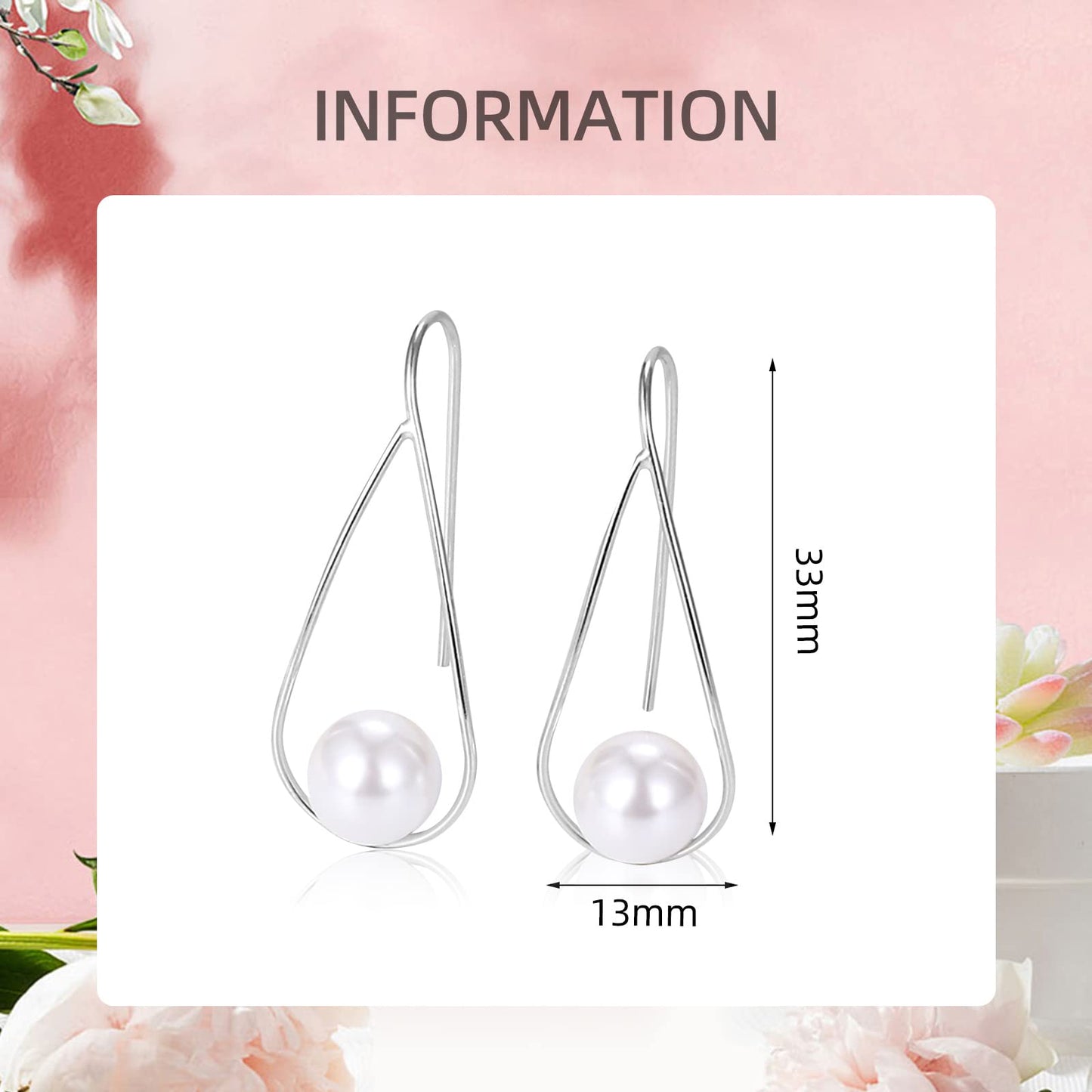 Mothers Day Gifts for Her Pearl Earrings For Women，White Pearl Drop Earrings 925 Sterling Silver Earrings