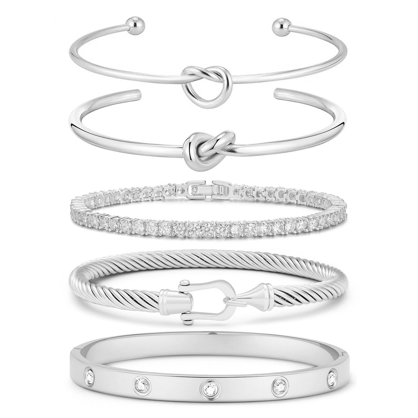 FAFUGA 18 K Silver Plated Love Bangle Bracelet Stack Cuff Jewelry for Women Jewelry Set for Women Gift with Box (style19)