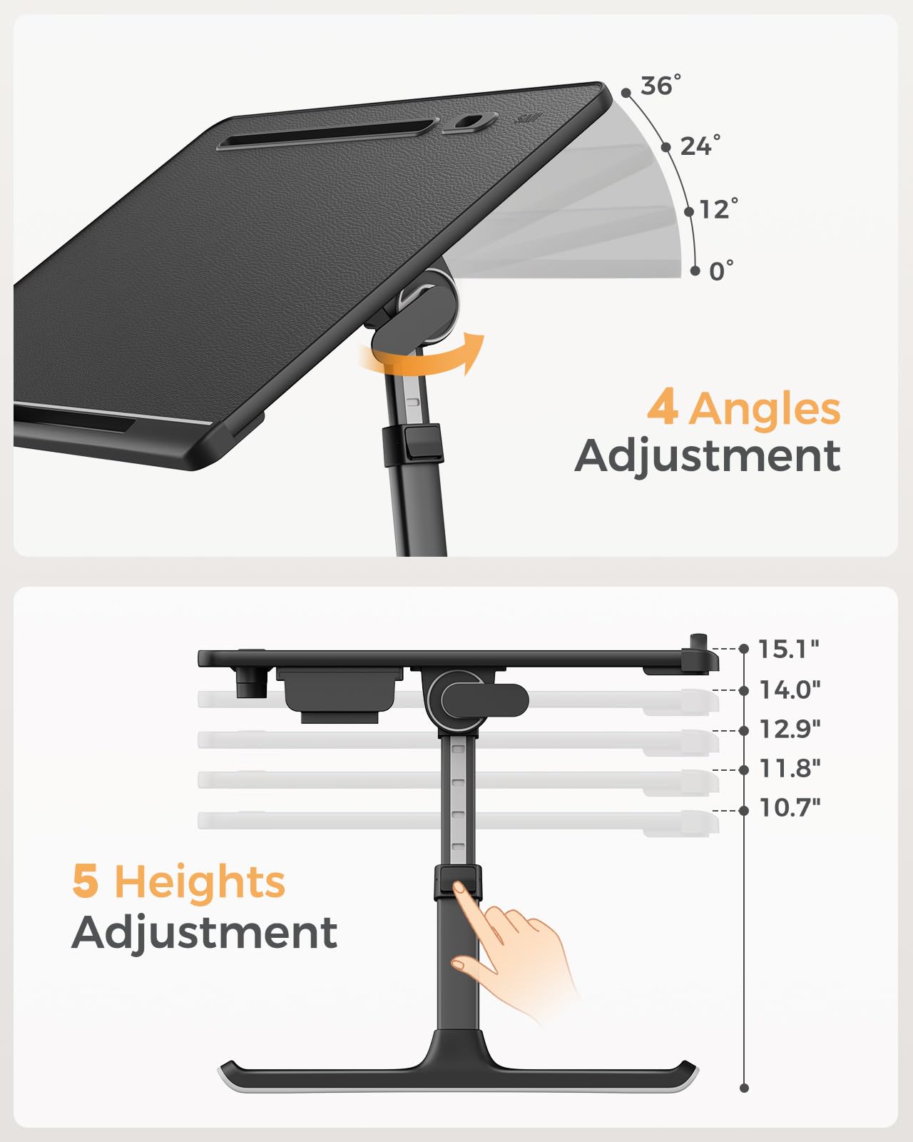 SAIJI Dual Screen Laptop Bed Desk | Foldable Adjustable Lap Desks for Adults, X-Large Couch Bed Tray Table with Portable Monitor Stand and Drawer