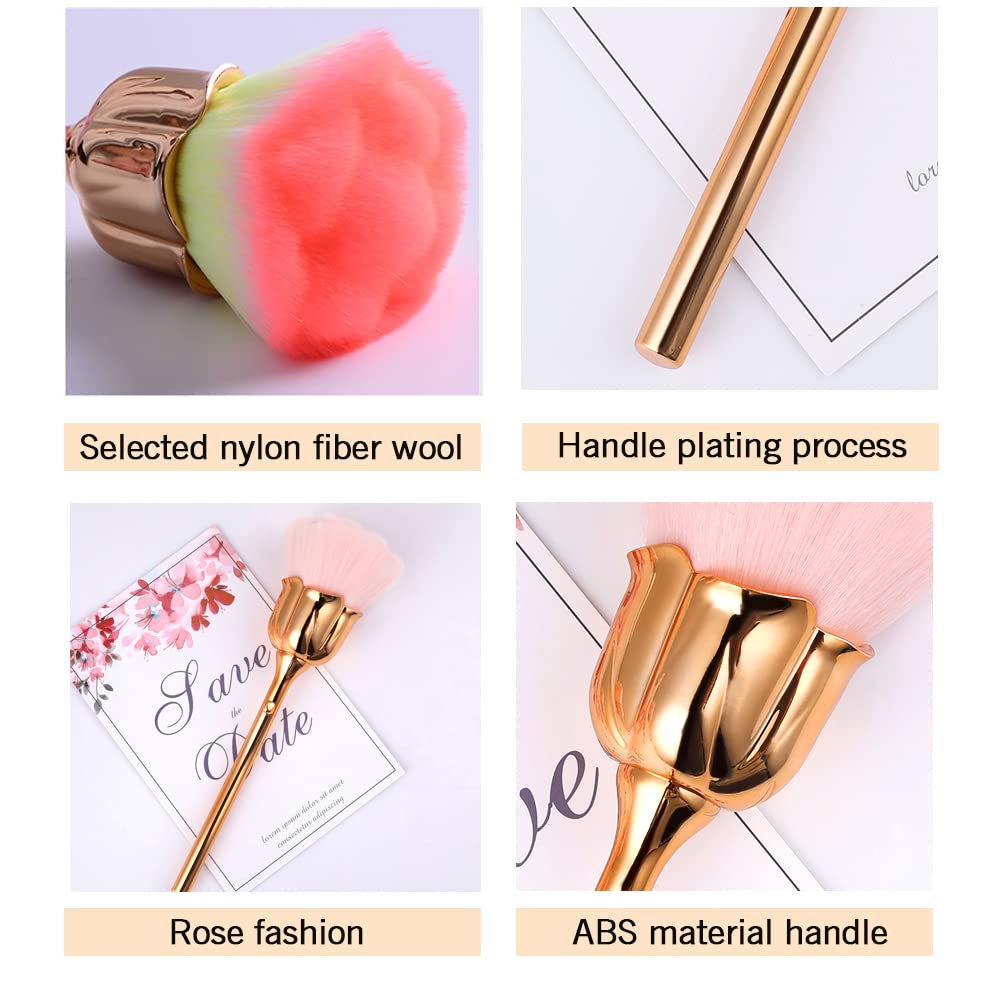 JERCLITY 2 Pieces Rose Makeup Brushes Blush Brush Super Large Face Powder Makeup Brushes kabuki brushes for Powder Cosmetic Nail Dust Brush Loose Powder Brush Makeup Manicure (Gold/Blue)