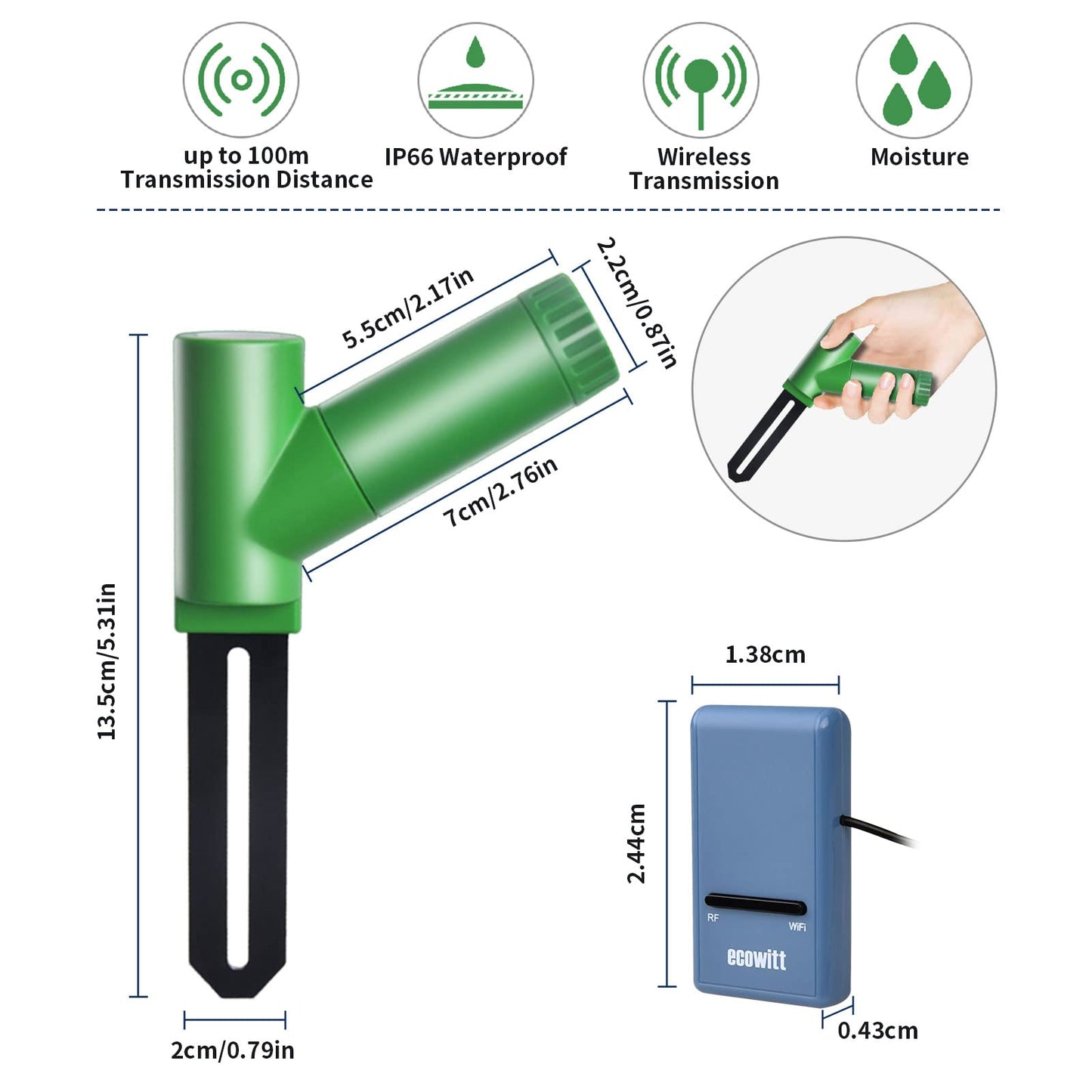Ecowitt GW1106 Soil Moisture Meter Kit, Includes GW1100 Wi-Fi Gateway and WH51 Soil Moisture Sensor, 915 MHz