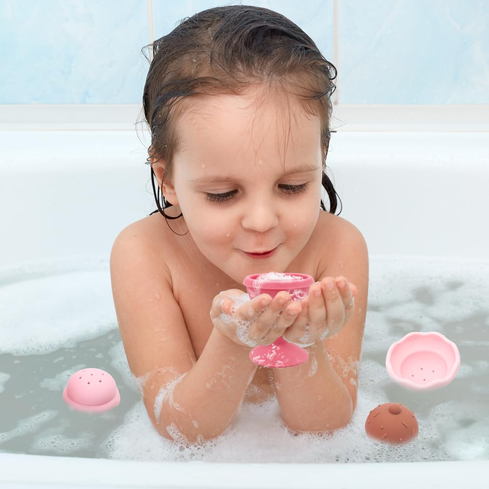 HertyPals Bath Toys, Silicone Ice Cream Stacking Toy, Baby Bath Toy, Connect, Build, Create - Bathtub Toys