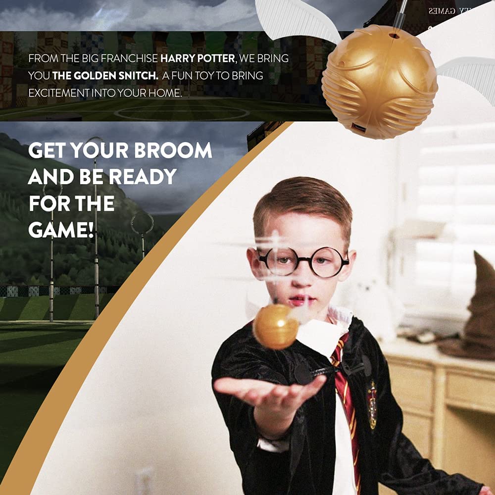 World Tech Toys Harry Potter Golden Snitch Flying Toy – Motion Sensing Flying Heli Ball with USB Charging – Hover Toy for Kids Ages 6+
