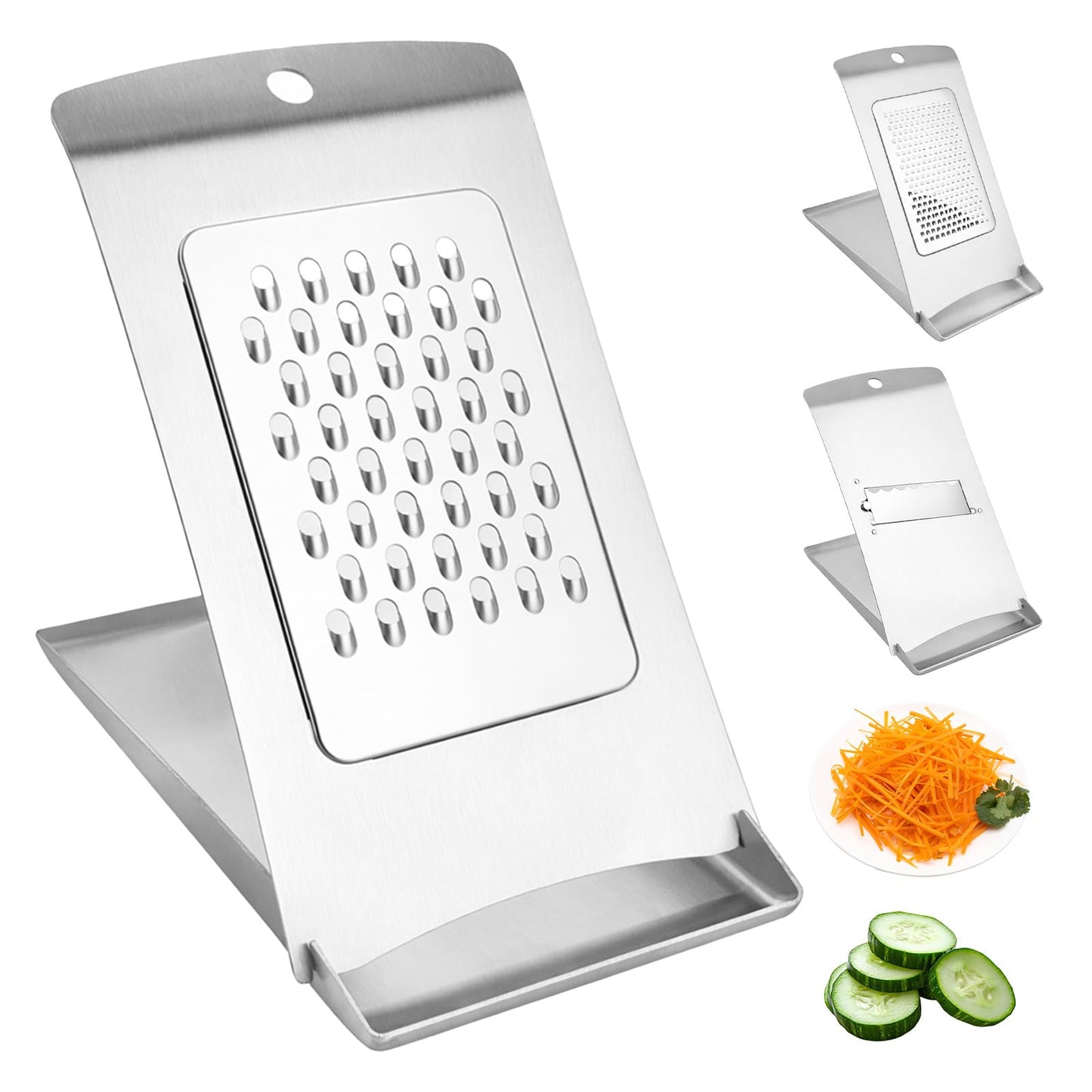 3-in-1 Handheld Cheese Grater Set, Adjustable Stainless Steel Slicer Shredder & Grater with Base, Practical Kitchen Gadgets for Cheese Cucumbers Potatoes Carrots, Dishwasher Safe