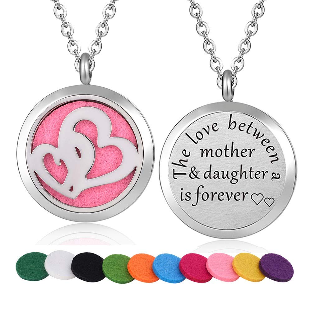 Stainless Steel Heart with Heart Aroma Therapy Aromatherapy Essential Oil Diffuser Necklace Locket Pendant