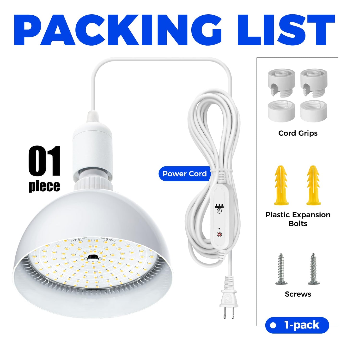 Barrina LED Grow Light Bulb with Timing and Hanging System, 25W Full Spectrum, 4H/9H/14H Timer, Hanging Grow Lights for Indoor Plants with 16.4FT Power Cord, Plug in Pendant Light for Plants