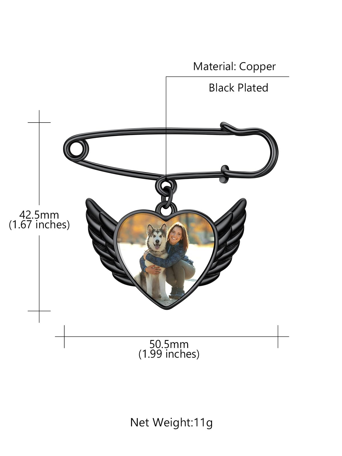 Custom4U Memorial Picture Brooch Pins Wedding Bouquets Charm for Bridal with Silver Angel Wings