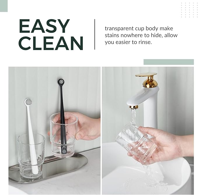 Toothbrush Holders for Bathroom, 2 Pack Transparent Glass Tumbler Cups, Modern Thick Glassware