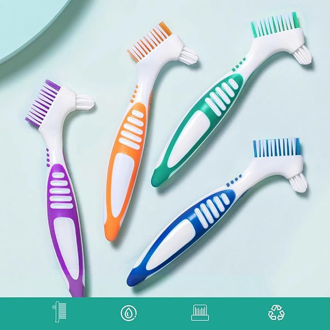Denture Brush Dual Head Toothbrushes False Teeth Brush Denture Cleaning Kit Toothbrush (Orange Blue)