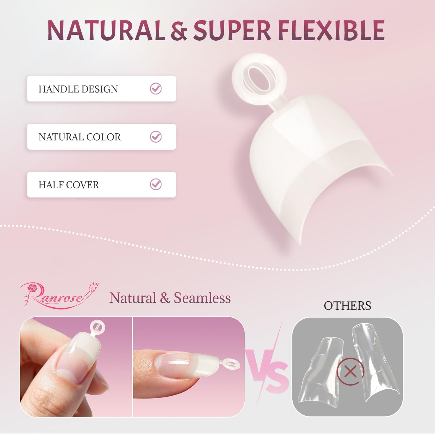 Ranrose Oval Nail Tips Bundle – 600PCS Short Half Cover Nail Tips (12 Sizes) for DIY & Salon Use + 360PCS Kids Squared Oval Press On Nails for Girls 4–8, Half Matte Manicure Set