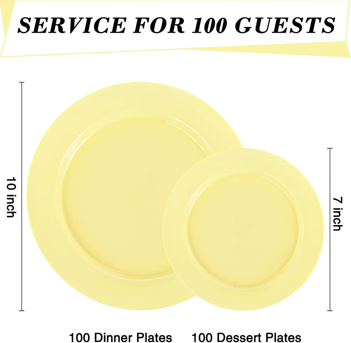 FLOWERCAT 200PCS Yellow Plastic Plates Disposable Plates for Party - Heavy Duty Plastic Plates - 100 10" Dinner Plates and 100 7" Salad Plates for Weddings, Easter Parties and Events