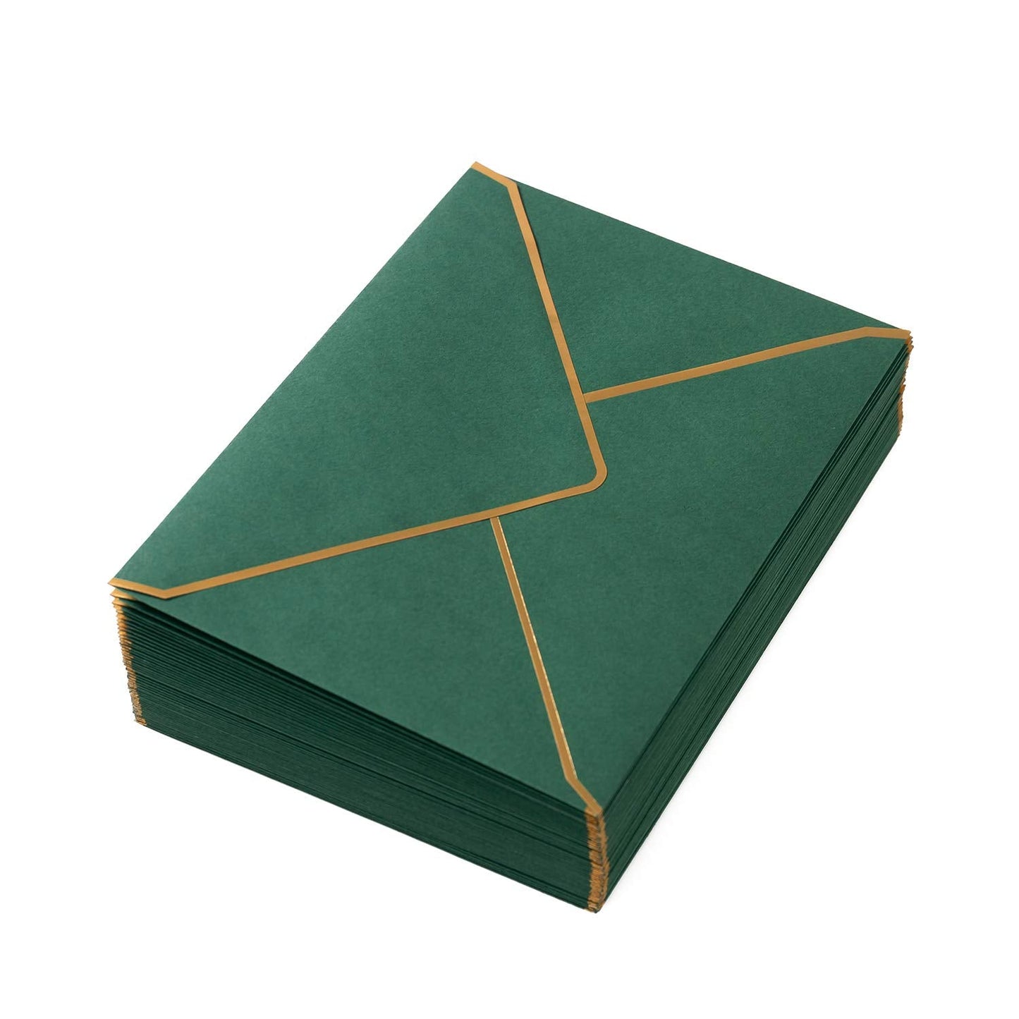100 Pack A7 Envelopes 5 x 7 Card Envelopes V Flap with Gold Border for Office, Wedding Gift Cards, Invitations, Graduation, Baby Shower, Parties (5.32 x 7.28 Inches, Dark Green)