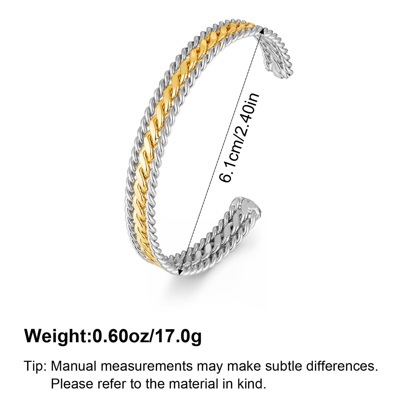 VEDAIM Two Tone Bracelet for Women Braided Twisted Cuff Bracelet Gold Silver Mixed Metal Statement Bracelet Adjustable Jewelry