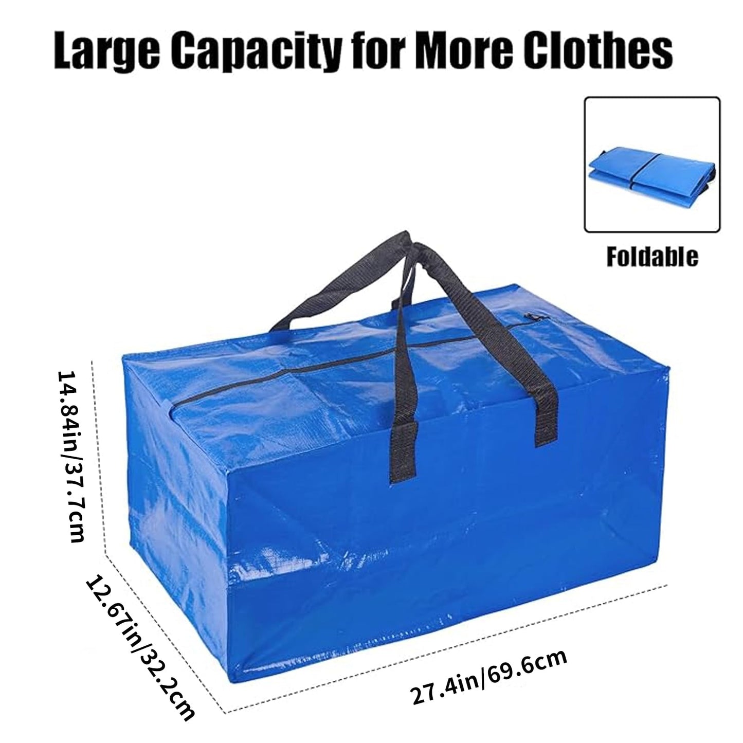 4PCS Large Heavy Duty Moving Bag, Storage Totes For Space Saving, Moving Totes, Clothes Storage Containers with Strong Handles Double Zippers for Transporting Organizing Travelling Bedroom, Blue