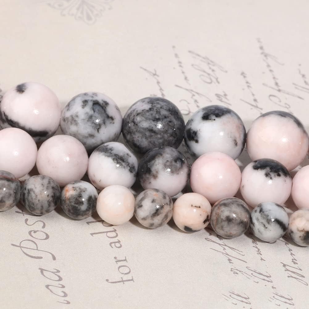 Yochus 60pcs Pink Zebra Beads，6mm Healing Power Natural Stone Round Loose Beads for Jewelry Making Earring Necklace DIY Crafts