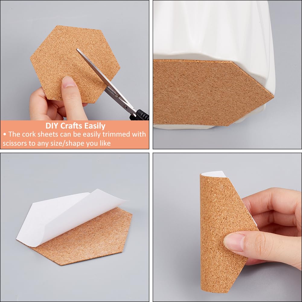 SOFPLATE 50Pcs Self Adhesive Cork Board Backings Cork Coaster Bottoms 4 Inch Hexagon Thin Cup Mat Coasters Backs Sheets Tiles for Thin Drinks Coasters Cork Board Supplies DIY Crafts Making Decoration