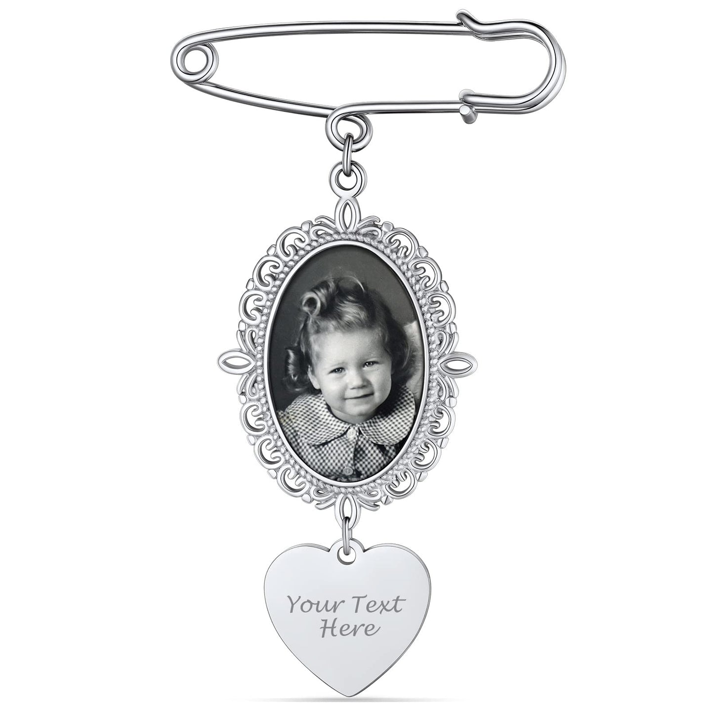 Custom4U Wedding Bouquet Photo Charm Oval Bridal Memorial Pins Custom
