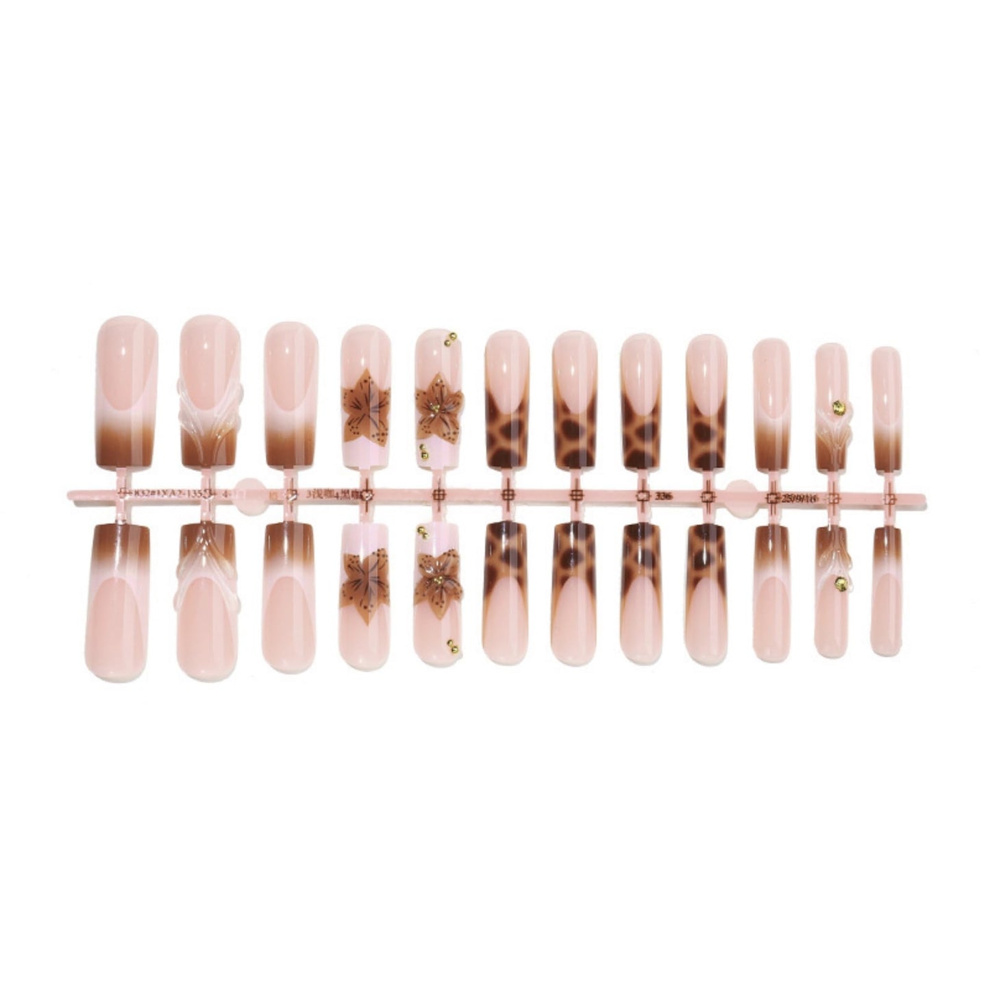 Square Press on Nails Long Fake Nails Brown Artificial Nail Flowers and Leopard Designs Stick on Nail for Women 24pcs