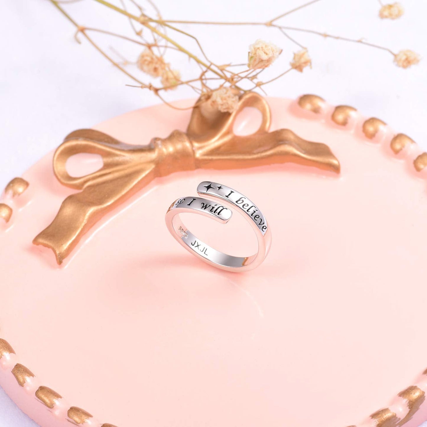 Silver Adjustable Ring Inspirational Jewelry S925 Sterling Wrap Open Ring for Women(I believe so I will)