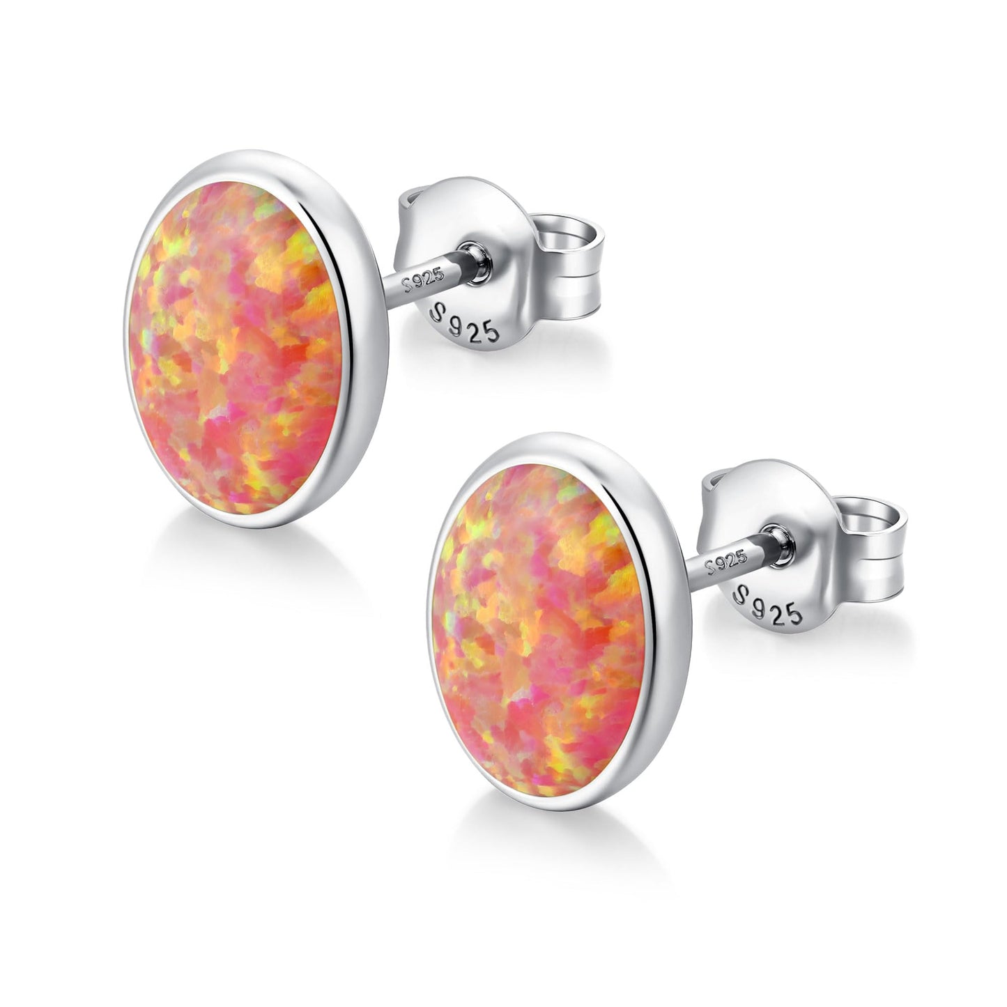 JiayangJY Silver Red Fire Opal Stud Earrings for Women Sterling Silver Oval Shape 5mm Opal Earrings with Push Back