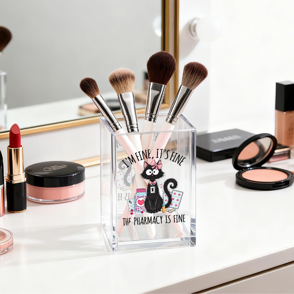 Gkodw Everything is Fine Cosmetic Organizer Pen Holder, Acrylic Desk Holder for Pen Pencil, Office Gifts for Coworker, Dumpster Fire Desk Accessory (Transparent44)