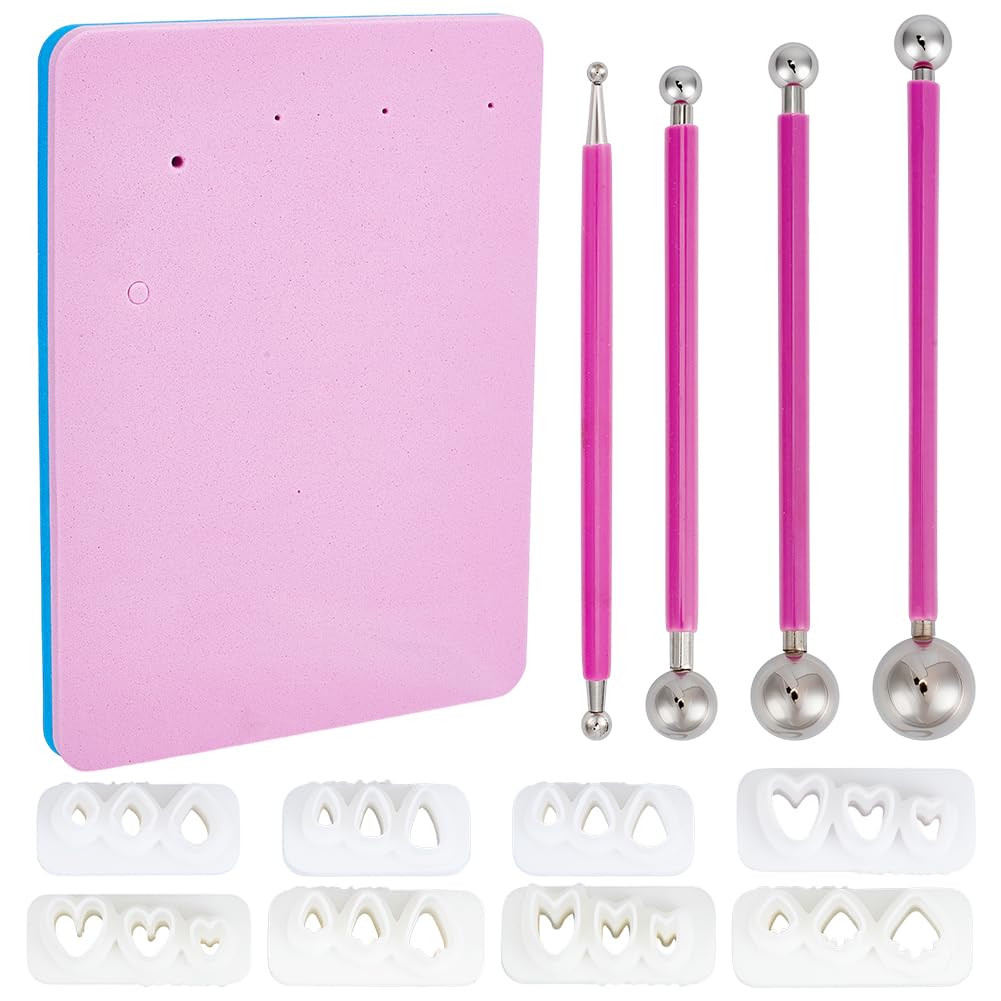 BENECREAT 4 Sizes Double-Ended Stainless Steel Ball Stylus, Mini Petal Clay Cutters Kit with 8 Shapes Polymer Clay Flower Molds for Polymer Clay Jewelry Wreath Earrings Making