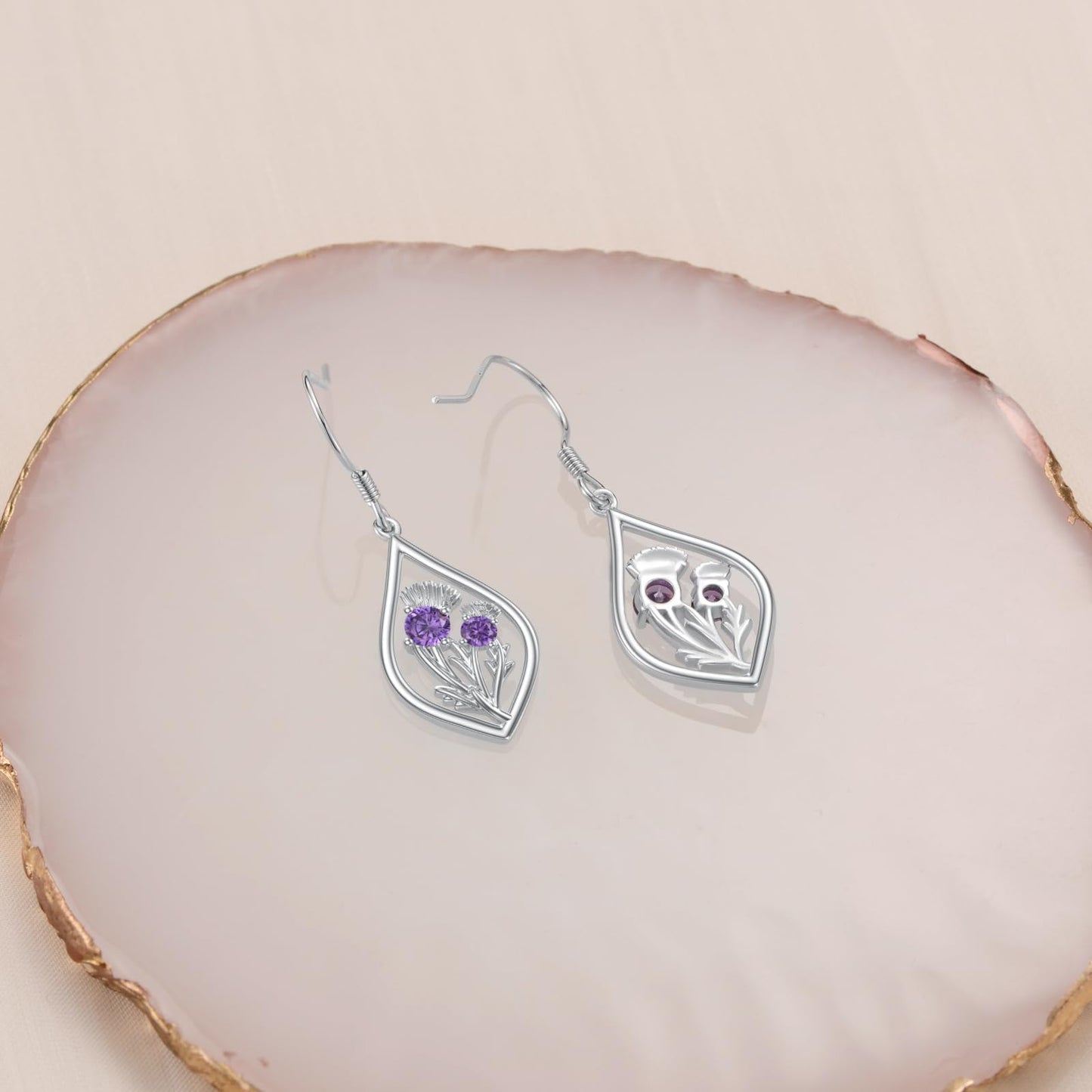 Scottish Thistle Jewelry Gifts Sterling Silver Scotland Thistle Dangle Dangling Drop Charm Earrings Scottish Earrings Gifts for Women