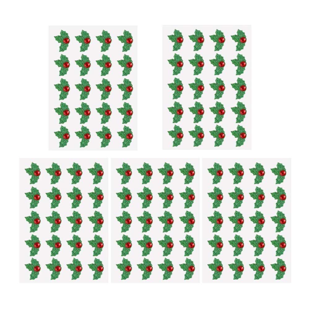 Amosfun 10 Sheets/Pack Green and Red Christmas Holiday Holly Leaves Stickers DIY Christmas Decorative Stickers