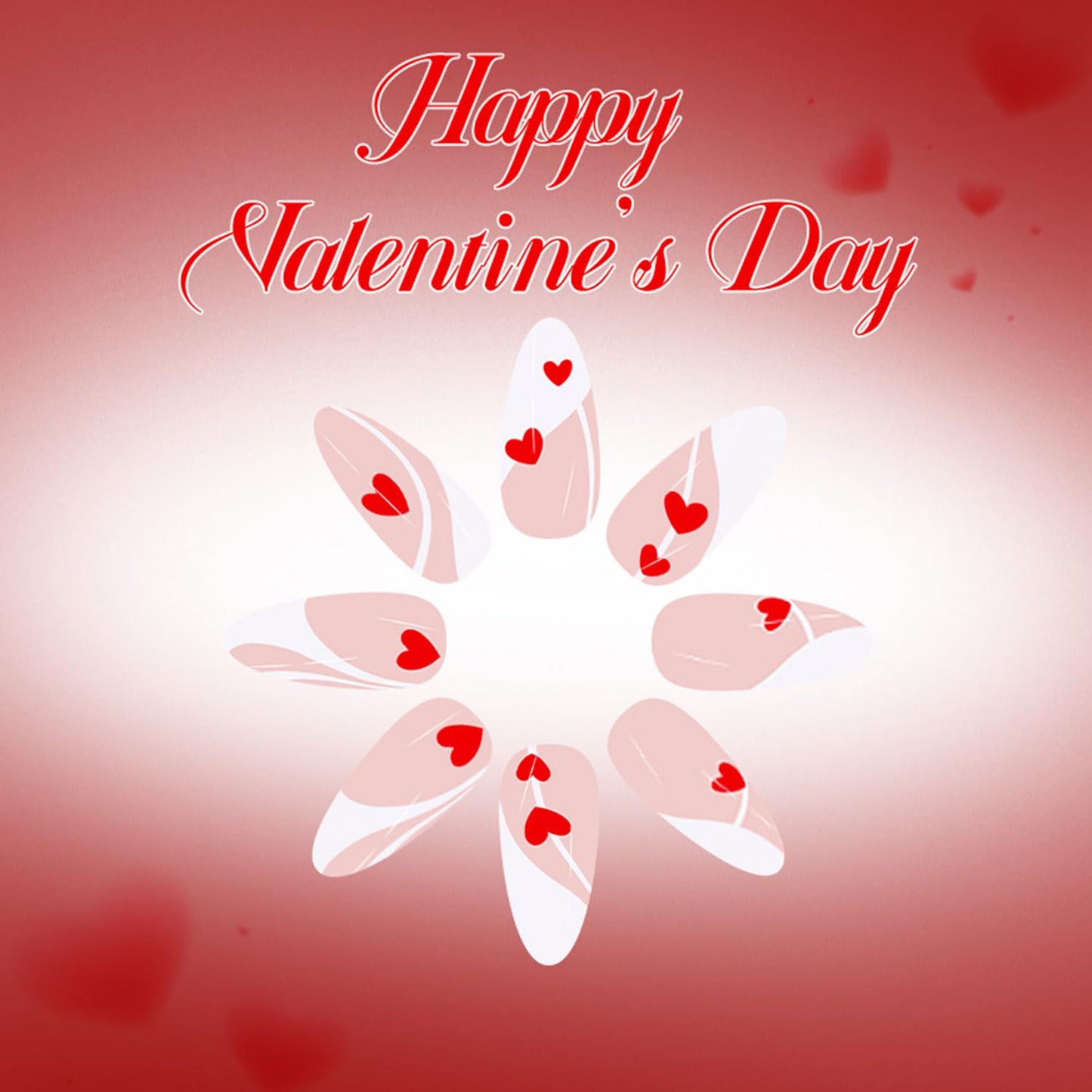 CJDLTS Valentines Press on Nails Medium Almond Artificial Acrylic Irregular Lines Fake Nails Red Love Coffin Nails Full Cover Glossy Heart Glue on Nail Artificial Fingernails Women Festival Manicure
