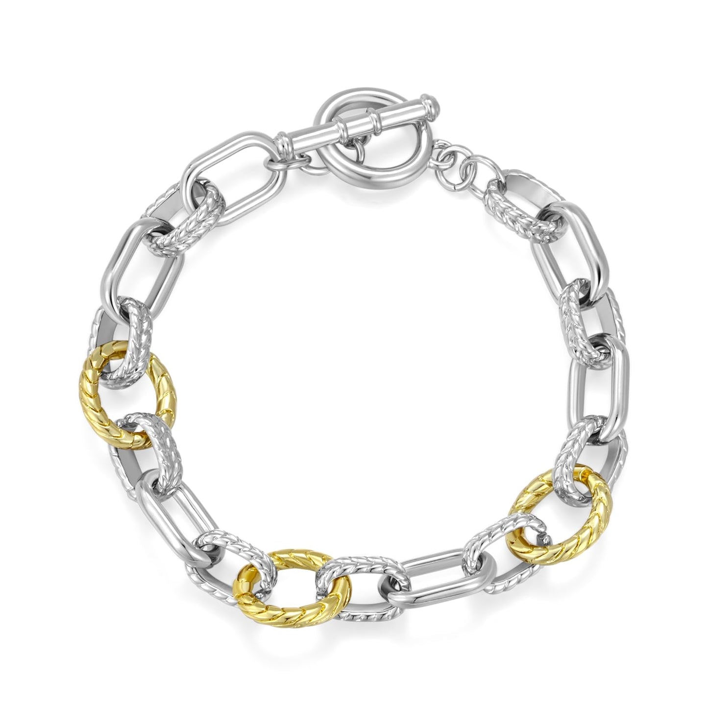 Mytys Link Bracelet for Women 2 tone Circles Chain Silver and Gold Wire Cable Bangle Designer Inspired Bracelets (Gold & Silver 12)