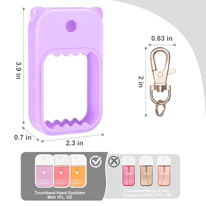 3Pcs Hand Sanitizer Spray Case for Touchland Silicone Touchland Case Keychain Cute Hand Sanitizer Spray Holder Compatible with Touchland Power Mist Gentle Mist Glow Mist (Pink & Purple & Blue)