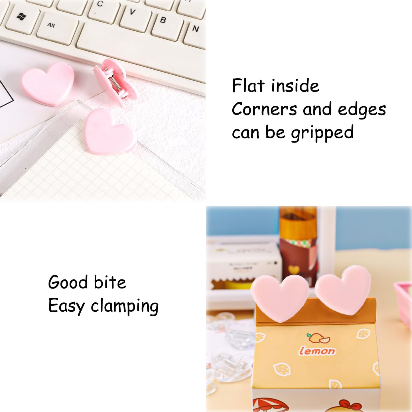 60pcs Heart Shaped Binder Clips,Mini Decorative Paper Clips,Paper and Bag Clips for Coffee Office Photo Picture Pages Holder