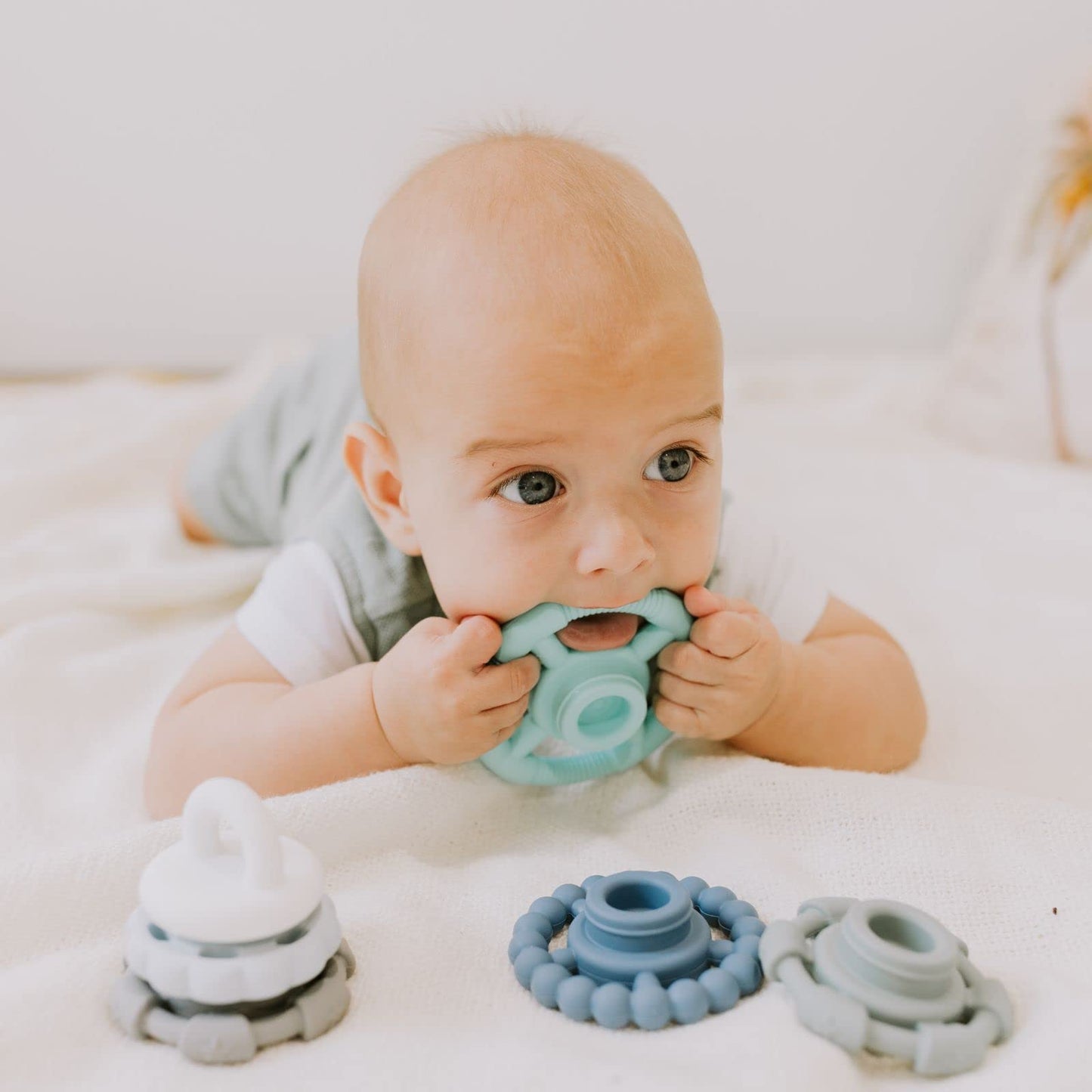 Jellystone Designs Baby Stacking & Teething Rings Toy Set - 5 PCS Soft Silicone Stacker for Educational Development, Safe, BPA-Free Ocean Color