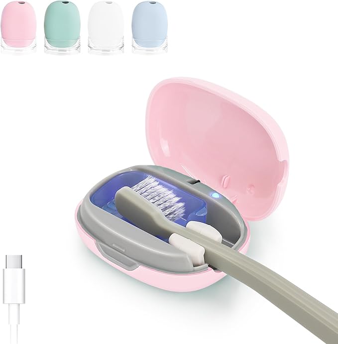 Toothbrush Holder, Toothbrush Cleaner Case, Portable USB Charging Toothbrush Cover with U V-C Light, Travel Toothbrush Holder (Pink)