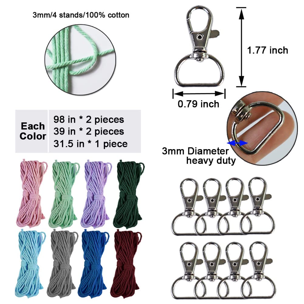 suo long Macrame Kits for Adults Beginner to Make 8 Macrame Keychain with 3mm Yarn Premeasured, Metal Key Ring,Instruction Book for Starter Adults DIY Craft Kit