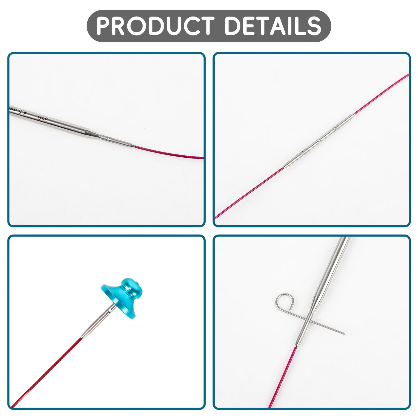Froggod 5-Inch Aluminum Lace Interchangeable Circular Knitting Needle Set, Sizes US 0, 1, 2, 3, 4, 5, 6, 7, 8 Interchangeable Knitting Needles Lace-Tip with 4 Assorted Cables with Project Bag