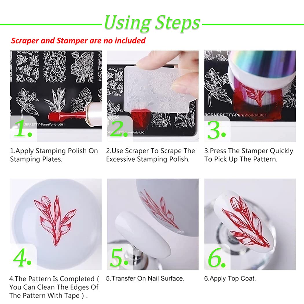 JERCLITY 6pcs Nail Art Stamping Kit Nature Nail Stamping Plates for Nails Butterfly Love Heart Beach Flower Snake Image Plates for Holiday