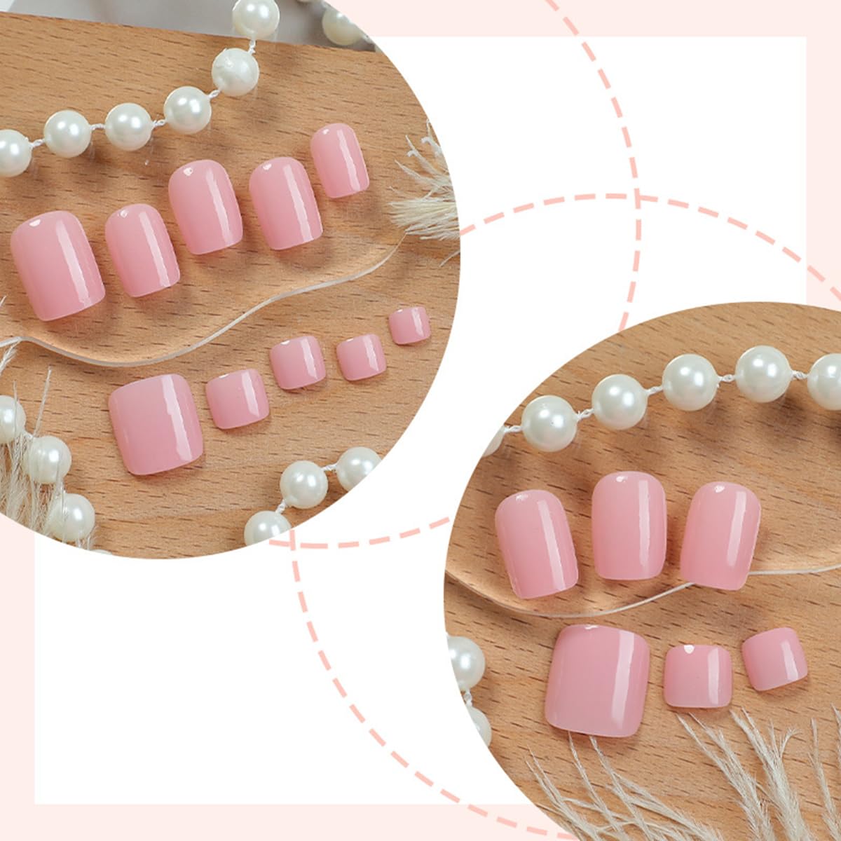 48Pcs Pink Press on Nails Short & Press on Toenails Set - WLGDLH Fake Nails Press ons Nail Art Tips Cute Glue on Nails Full Cover Solid Color Fake Toe Nail with Glossy Design Acrylic Nail Kit