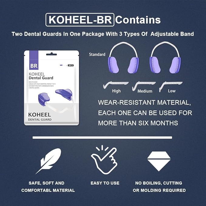 KOHEEL BR-PRO Adjustable Mouth Guard for Teeth Grinding and Clenching, No Boiling Night Guard, Stop Bruxism Dental Guard (2 Count)