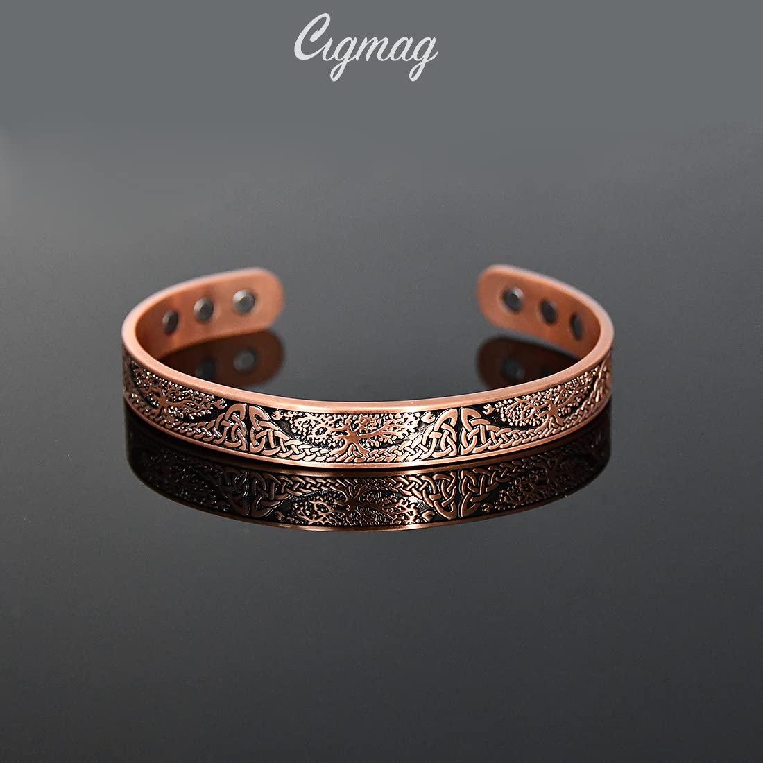 Cigmag Copper Bracelets for Women and Copper Ring Tree of Life Pattern Cuff Bangle Strength Magnets Adjustable