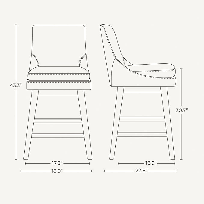 CHITA Bar Height Swivel Barstool with Back Set of 2, FSC Certified Upholstered Bar Stool, 30.7" H Seat Height, PU Leather in Creamy Gray